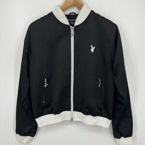 Playboy Track Jacket Men's Size L Black Full Zip Pockets Logo Vtg 90s